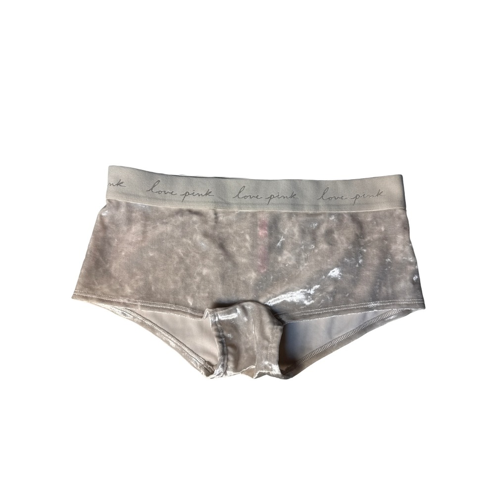 Victoria's Secret PINK Velvet Boyshort Panty Gray Women's Small NWT Cotton Blend